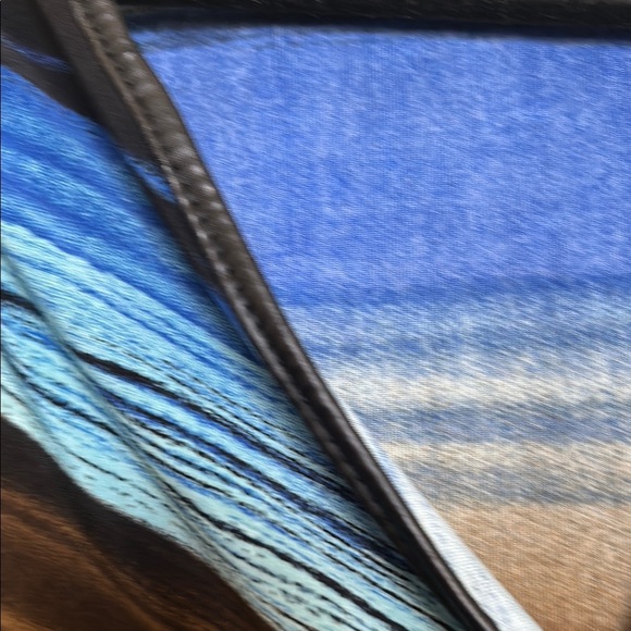 Mlle Gabrielle Blue and Brown Sheath Dress with Ruched Wrap Design - Picture 3 of 6